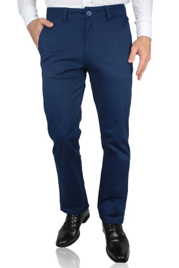 Pantalón Corte Regular Color Azul Plúmbago De Algodón Para Caballero